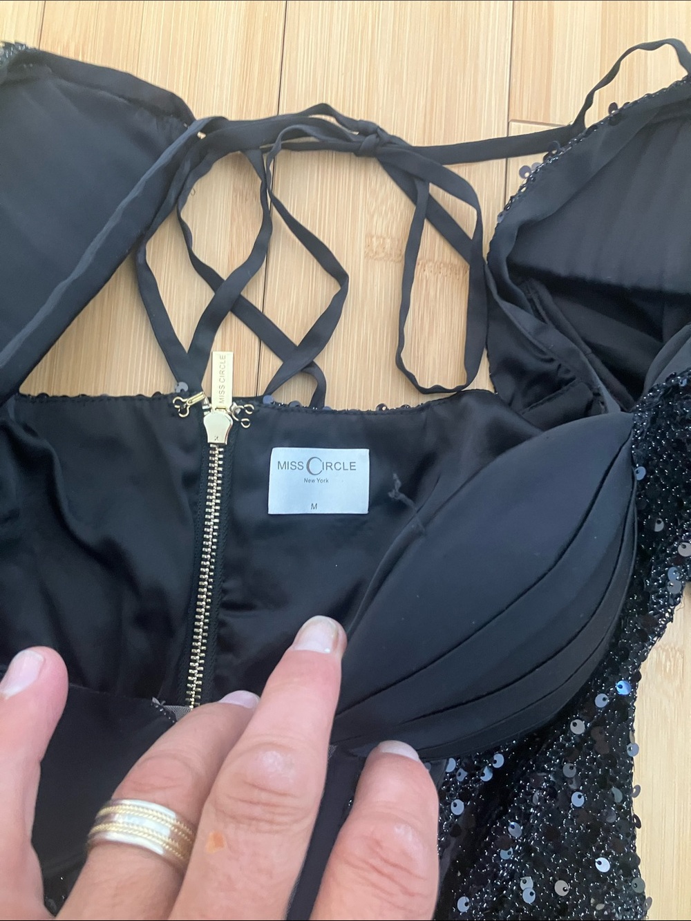 Miss Circle Black Strapless Sequin Evening Dress